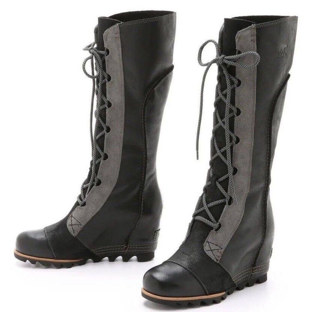 RARE🔥 Sorel Cate the Great‎ Wedge Lace-Up Leather Boots, Black - Picture 11 of 12